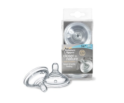 Tommee Tippee Closer To Nature - 2 Tettarelle in Silicone Flusso Medio 3m , Design che Imita il Seno Materno