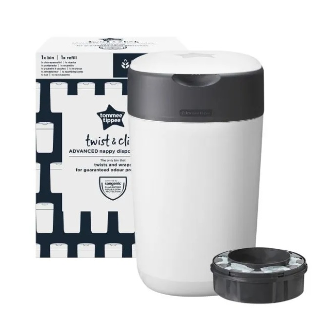 Tommee Tippee Sangenic Twist & Click - Contenitore per Pannolini Bianco con Ricarica, Sistema Avanzato di Smaltimento che Sigilla Odori e Germi