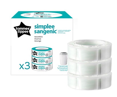 Tommee Tippee Ricariche Simplee Sangenic 3 pz - Sacchetti antibatterici per pannolini con protezione antiodore
