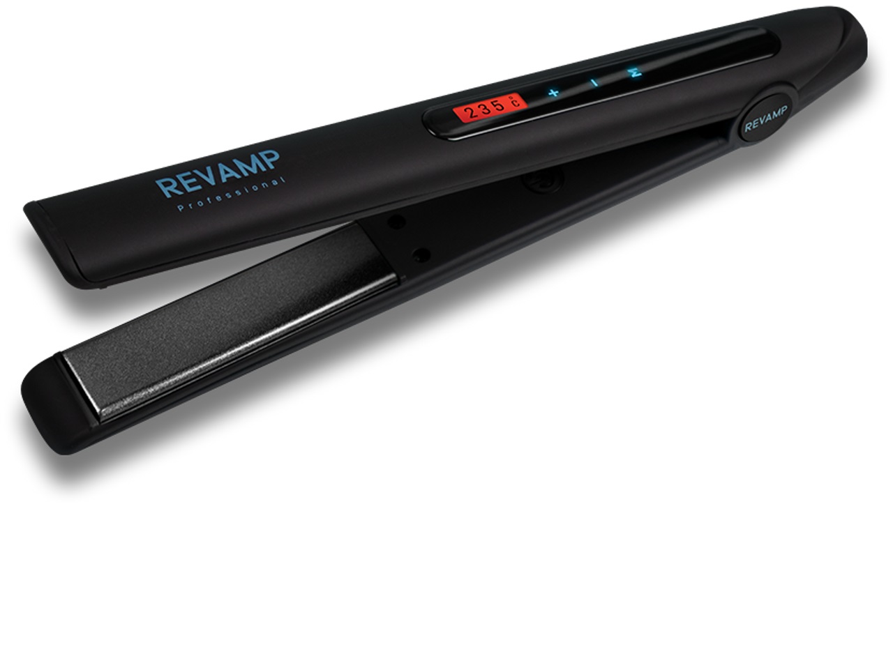 Revamp Progloss Touch Digital - Piastra per Capelli Professionale in Ceramica con Tecnologia Ionica, Temperatura 80°C-235°C, Infusa con Oli Liscianti Anticrespo, Nero