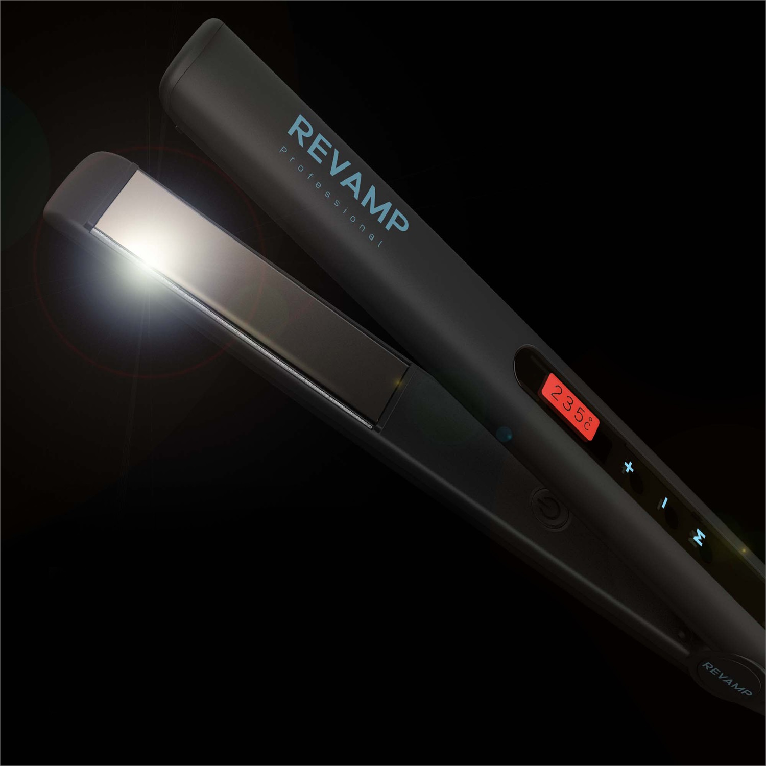Revamp Progloss Touch Digital - Piastra per Capelli Professionale in Ceramica con Tecnologia Ionica, Temperatura 80°C-235°C, Infusa con Oli Liscianti Anticrespo, Nero