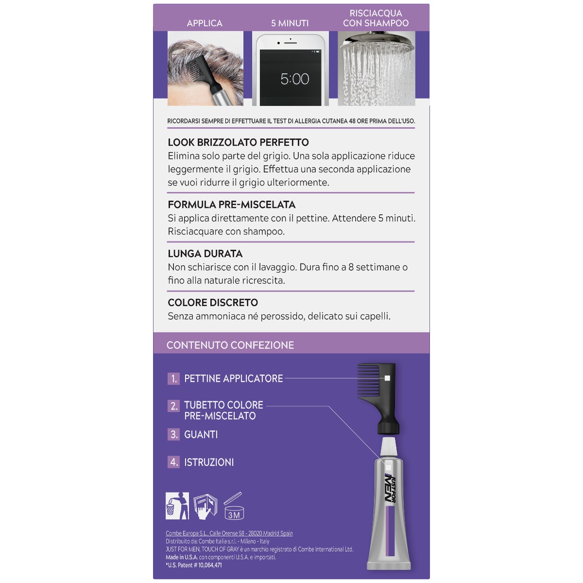 Just For Men Touch of Gray Trattamento Colorante Graduale Castano 40 g - Elimina parte del grigio per un look naturale