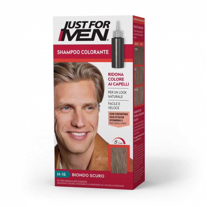 Just For Men Shampoo Colorante H-15 Biondo Scuro - Tinta Semipermanente Senza Ammoniaca con Cheratina e Vitamina E