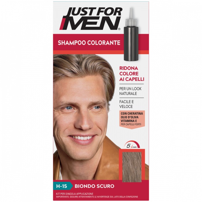 Just For Men Shampoo Colorante H-15 Biondo Scuro - Tinta Semipermanente Senza Ammoniaca con Cheratina e Vitamina E