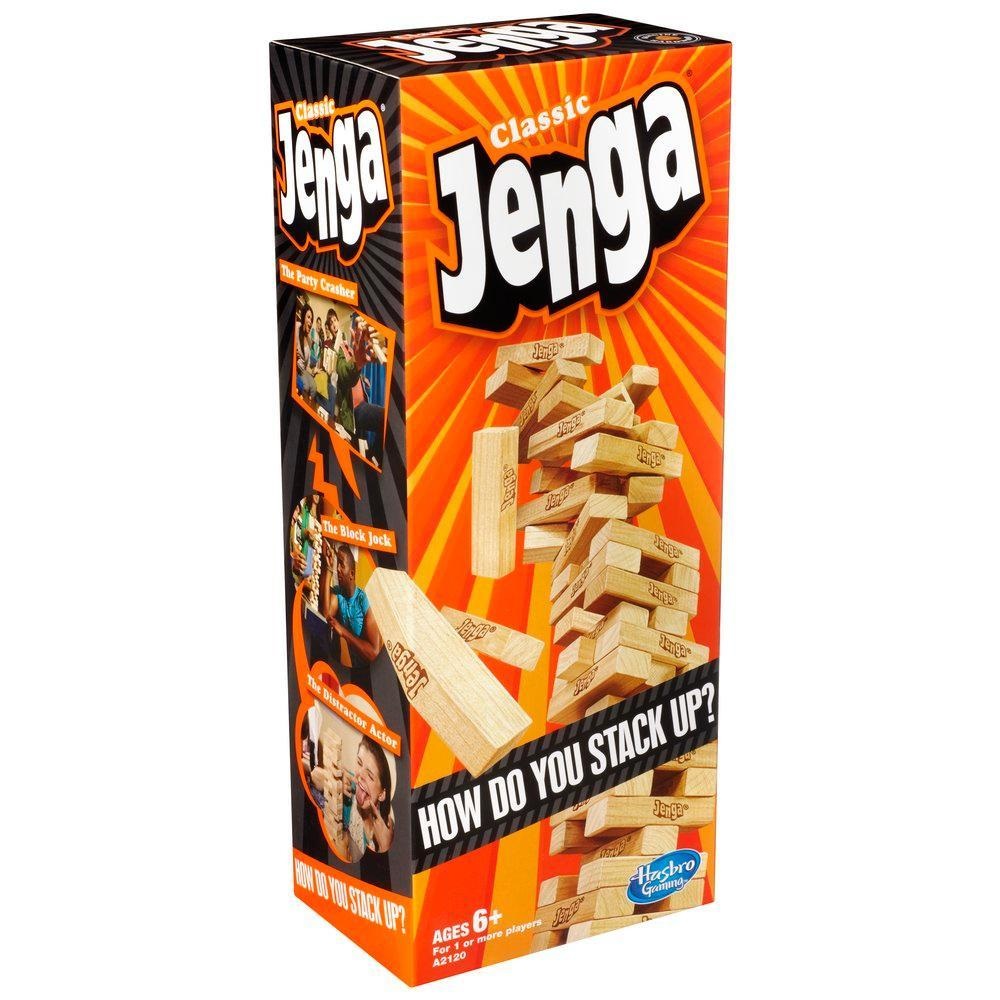 Hasbro Jenga - Gioco di Impilamento Originale con 54 Mattoncini di Legno, per Bambini dai 6 Anni in Su, Sviluppa Abilità Motorie e Strategia