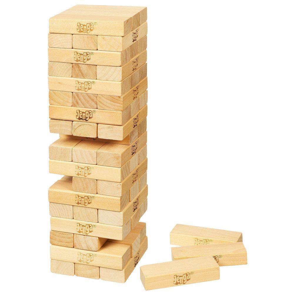 Hasbro Jenga - Gioco di Impilamento Originale con 54 Mattoncini di Legno, per Bambini dai 6 Anni in Su, Sviluppa Abilità Motorie e Strategia