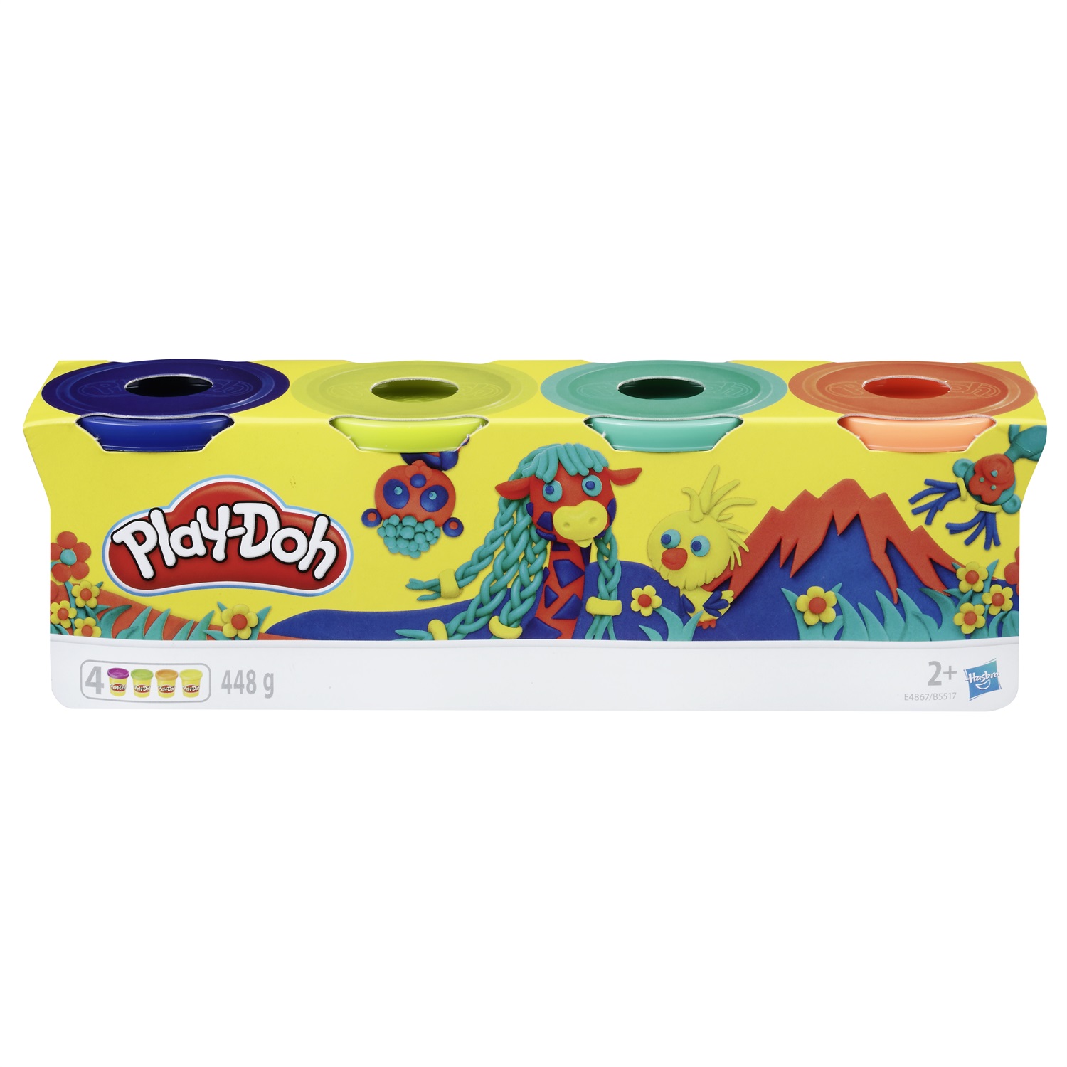 Hasbro Play-Doh Set di 4 Vasetti di Plastilina Colorata - Blu Scuro, Verde Lime, Turchese e Arancione, 112 g ciascuno