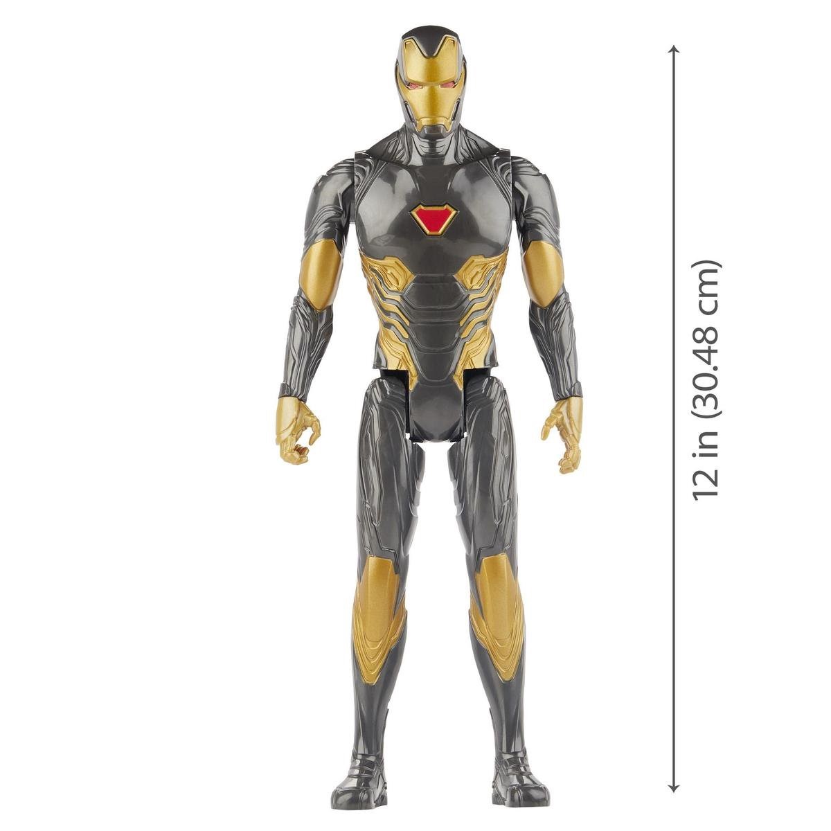 Hasbro Marvel Avengers Iron Man Action Figure 30cm con Blaster Titan Hero Blast Gear - Tuta Nera e Oro, Età 4