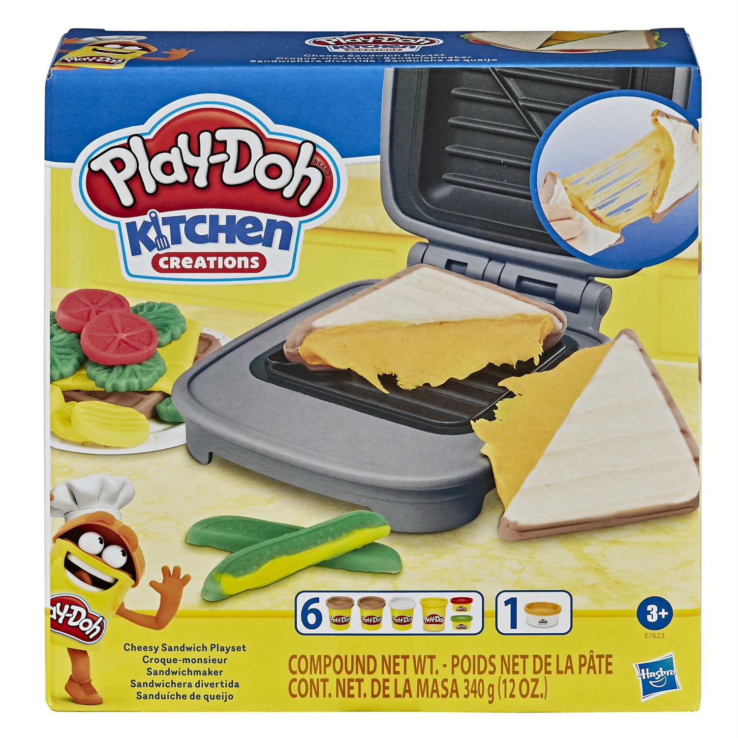 Hasbro Play-Doh E76235L0 Sandwich Formaggioso - Playset con 1 Vasetto Elastix e 6 Vasetti di Pasta da Modellare