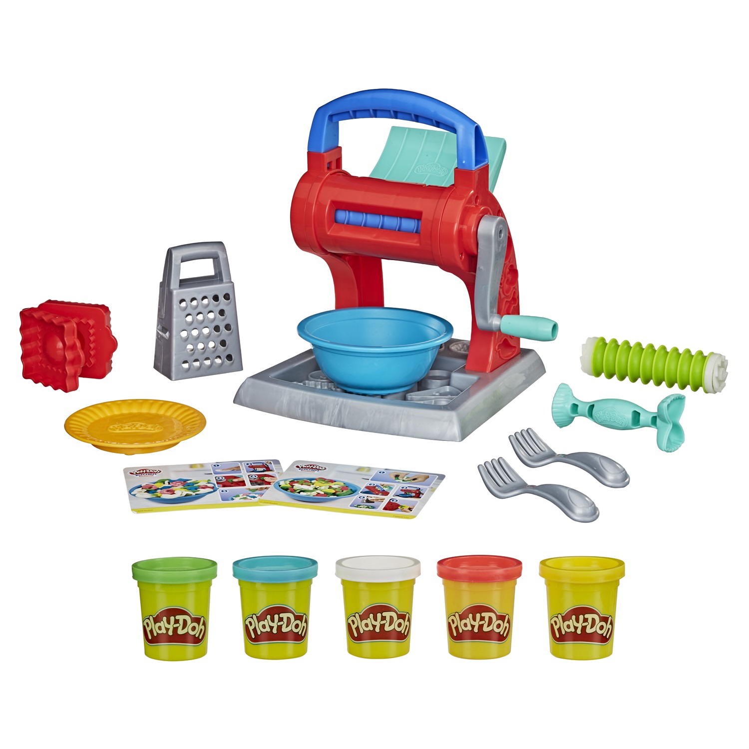 Play-Doh Set per la Pasta - Include 5 Vasetti di Pasta da Modellare, Macchina Giocattolo per Creare Tagliatelle e Spaghetti Finti, Età 3