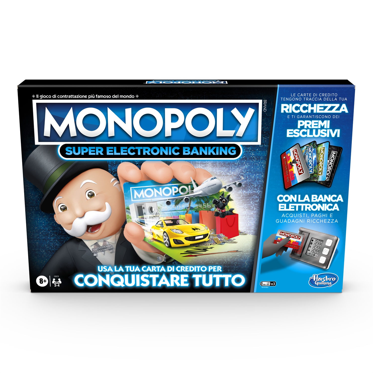 Hasbro Monopoly Super Electronic Banking - Gioco in Scatola con Lettore Elettronico, Carte di Credito e Spazi Aerei, per Famiglie e Bambini dai 8 Anni in Su