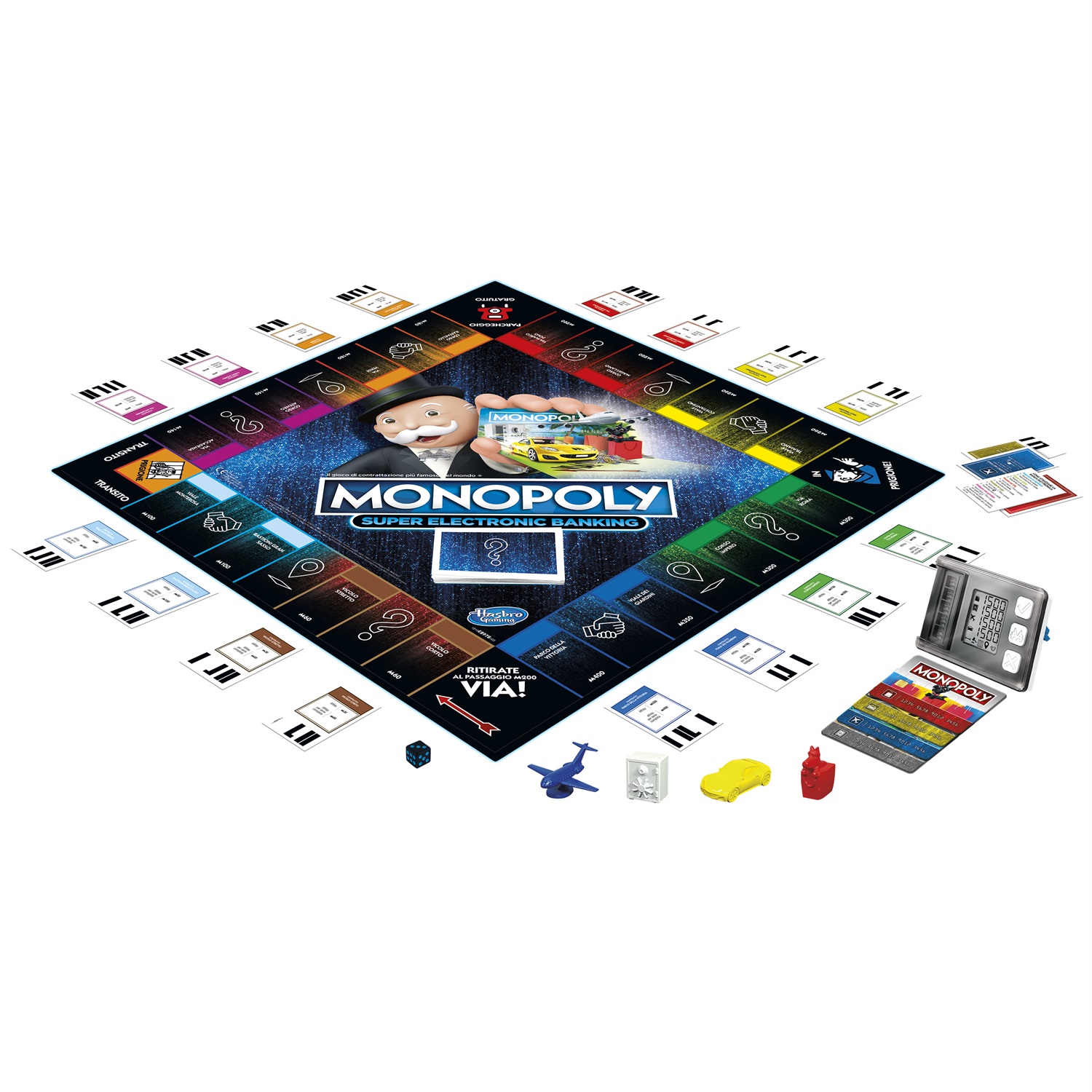 Hasbro Monopoly Super Electronic Banking - Gioco in Scatola con Lettore Elettronico, Carte di Credito e Spazi Aerei, per Famiglie e Bambini dai 8 Anni in Su