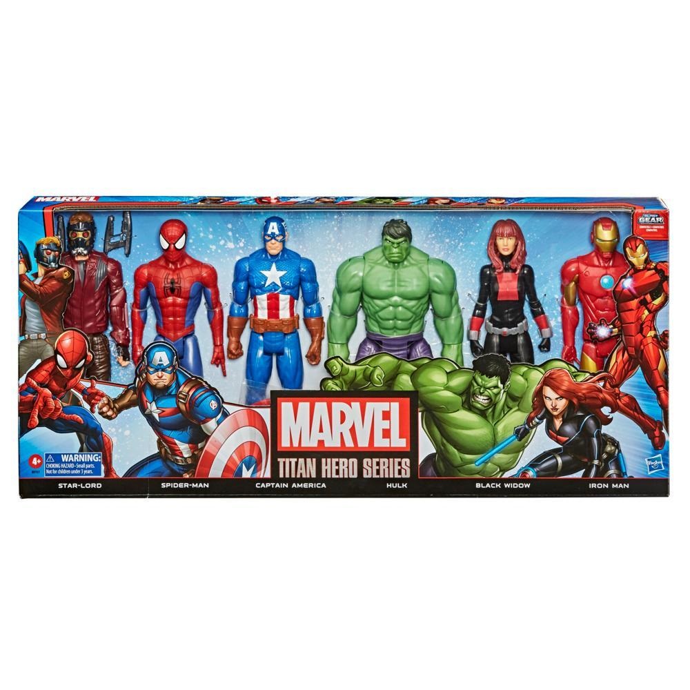 Hasbro Marvel Titan Hero Series - Set di 6 figure da 30 cm: Vedova Nera, Iron Man, Star Lord, Captain America, Hulk e Spiderman