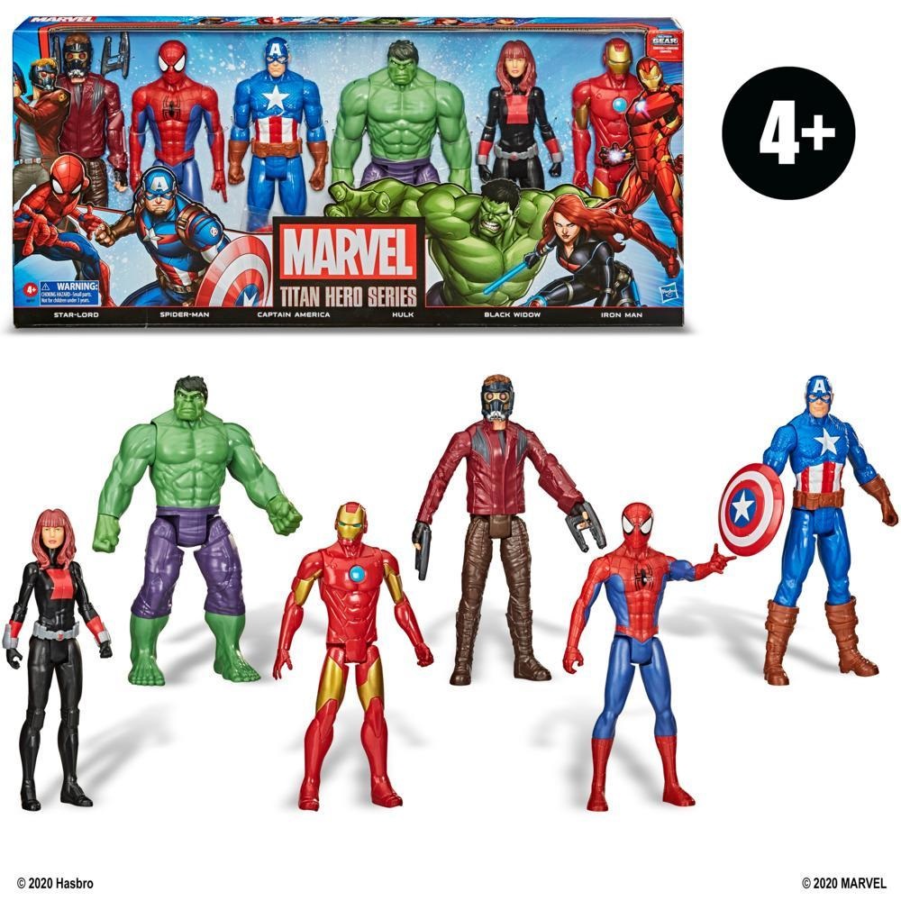 Hasbro Marvel Titan Hero Series - Set di 6 figure da 30 cm: Vedova Nera, Iron Man, Star Lord, Captain America, Hulk e Spiderman