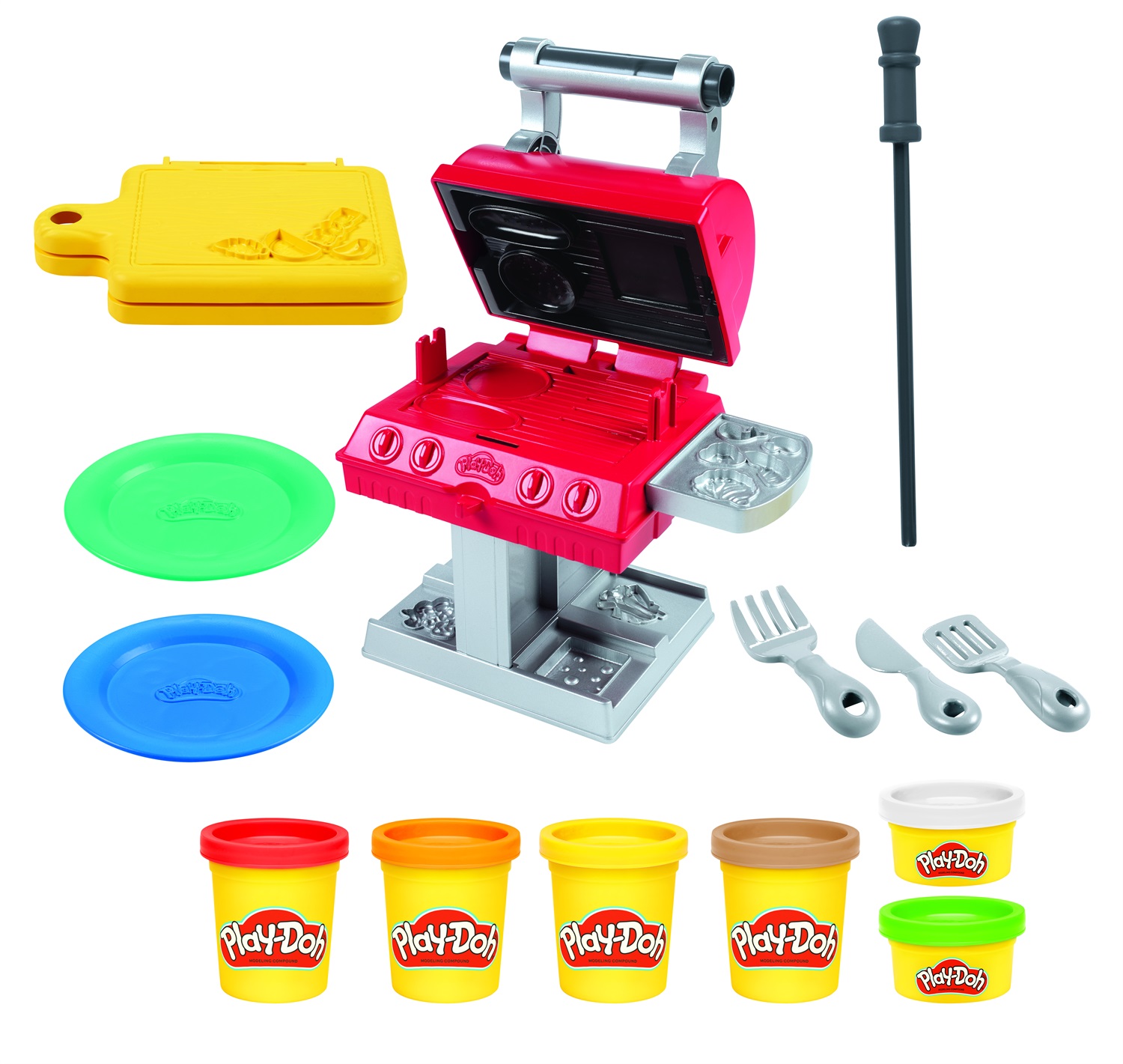 Hasbro Play-Doh Kitchen Creations Barbecue - Set di Gioco per Bambini dai 3 Anni in Su con 6 Colori Atossici e 7 Accessori, Include Tampone per Stampare Segni di Cottura