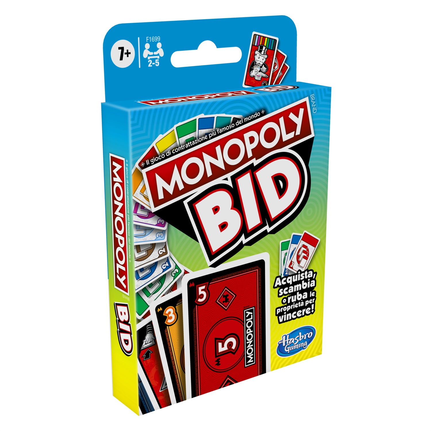 Hasbro Monopoly Bid - Gioco di carte rapido per famiglie e bambini dai 7 anni, con aste al buio e collezione di proprietà