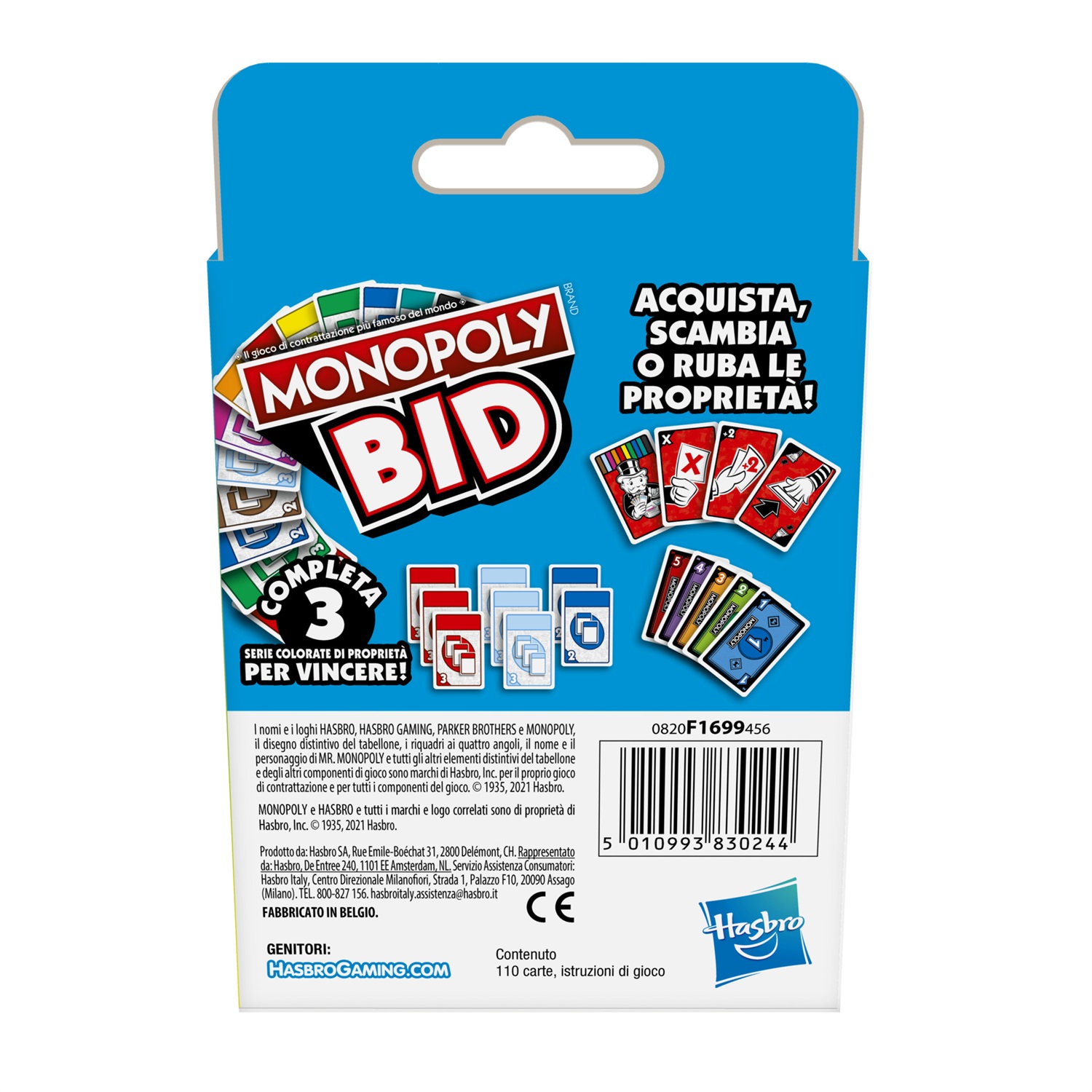 Hasbro Monopoly Bid - Gioco di carte rapido per famiglie e bambini dai 7 anni, con aste al buio e collezione di proprietà