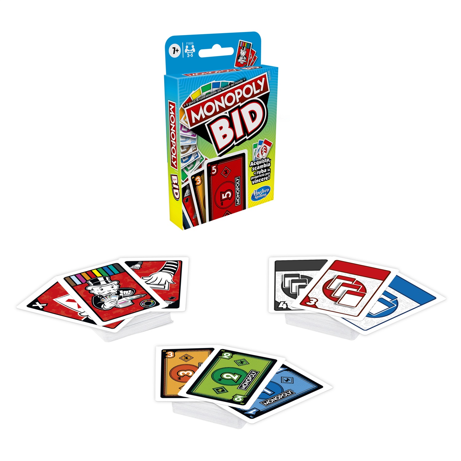 Hasbro Monopoly Bid - Gioco di carte rapido per famiglie e bambini dai 7 anni, con aste al buio e collezione di proprietà