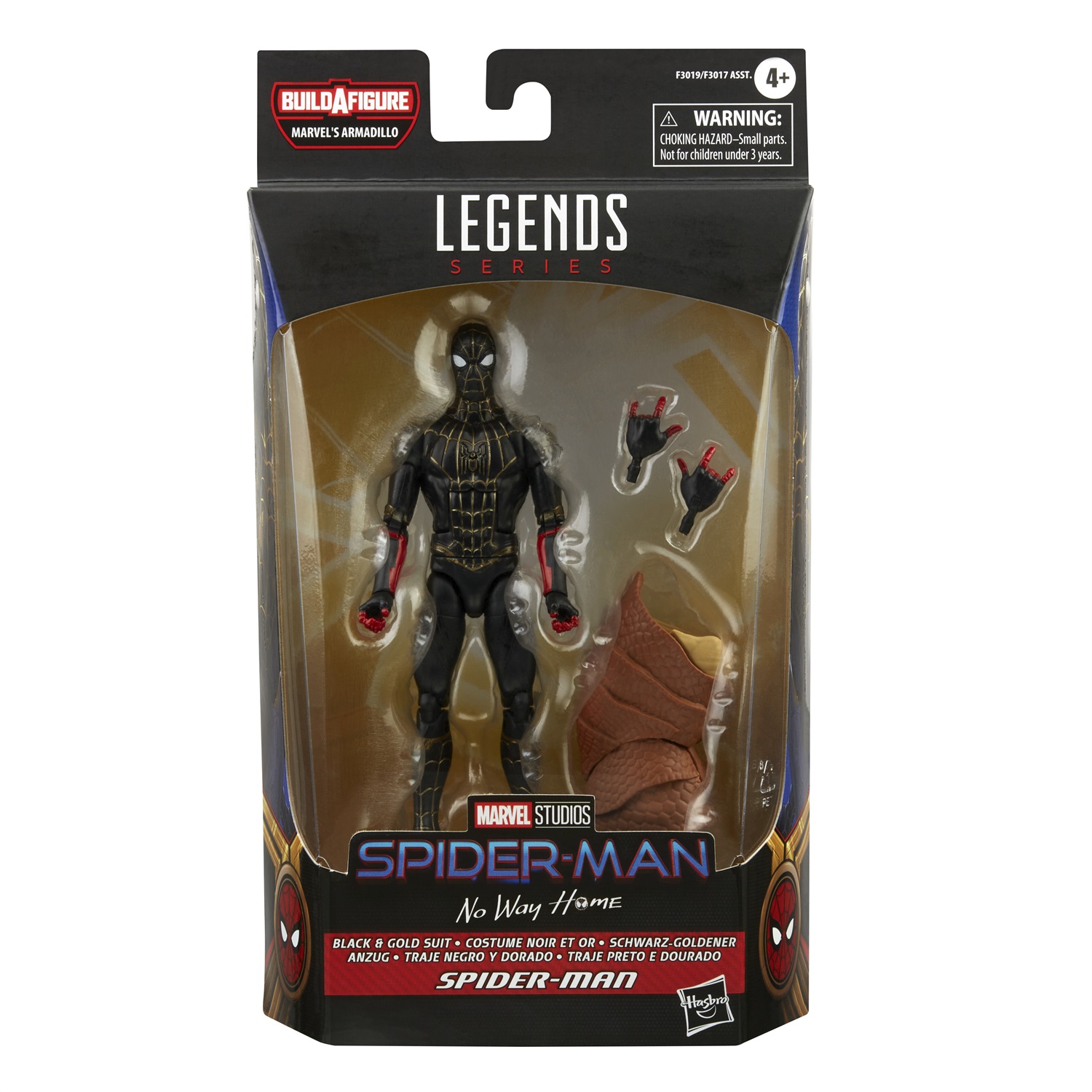 Hasbro Marvel Legends - Spider-Man con Tuta Nero e Oro, Action Figure da Collezione 15 cm con 2 Accessori e Elemento Build-A-Figure