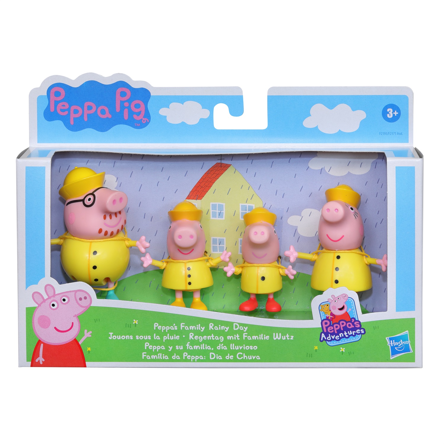 Peppa Pig F21935X0 - Set di 4 action figure della famiglia di Peppa Pig in tema giornata di pioggia, adatto per bambini dai 3 anni