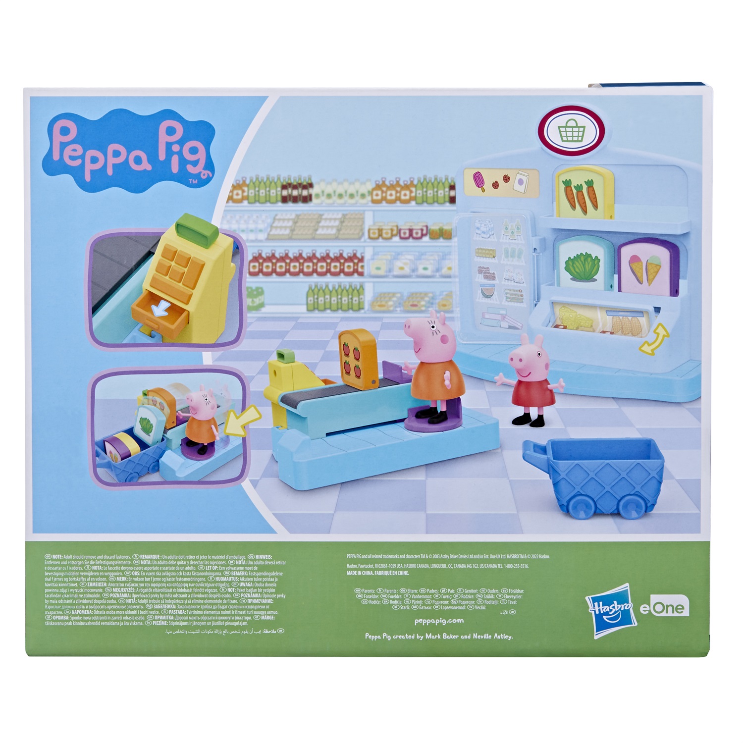 Peppa Pig Hasbro Playset Peppa al Supermercato - Giocattolo per Età Prescolare con 2 Action Figure e 8 Accessori a Tema, dai 3 Anni in su, Multicolore