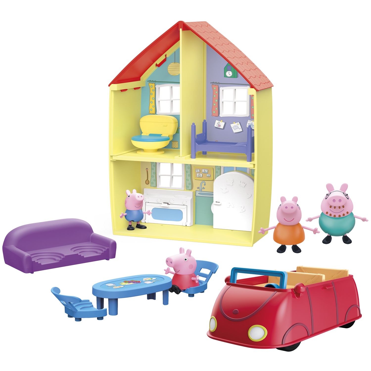 Peppa Pig Peppa's Family Home Combo - Giocattolo con Playset, Auto con Suoni, 4 Action Figure e 6 Accessori per Bambini dai 3 Anni