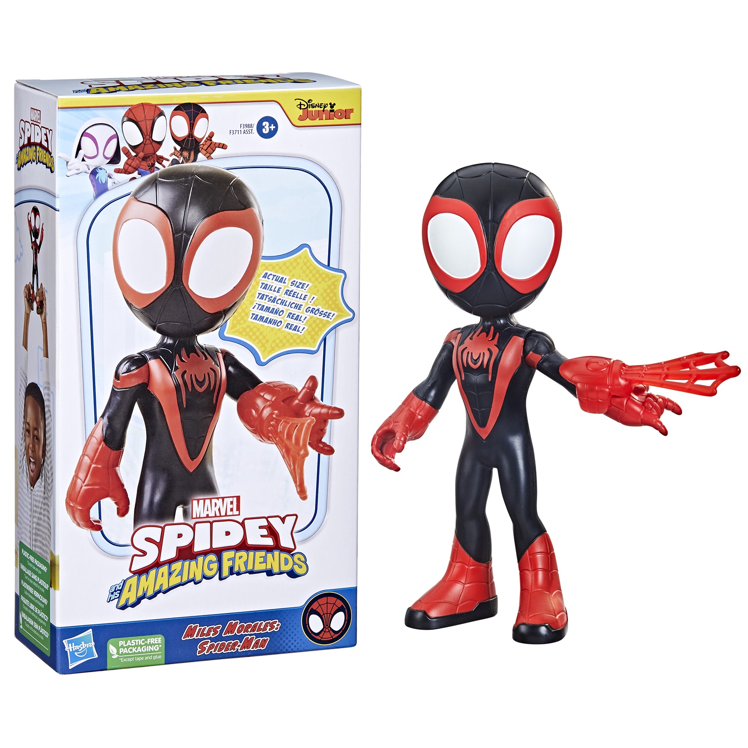 Hasbro Marvel Spidey e I Suoi Fantastici Amici - Supersized Miles Morales Action Figure da 22,5 cm, Giocattolo per Bambini dai 3 Anni in Su con Funzione Lancia Ragnatele