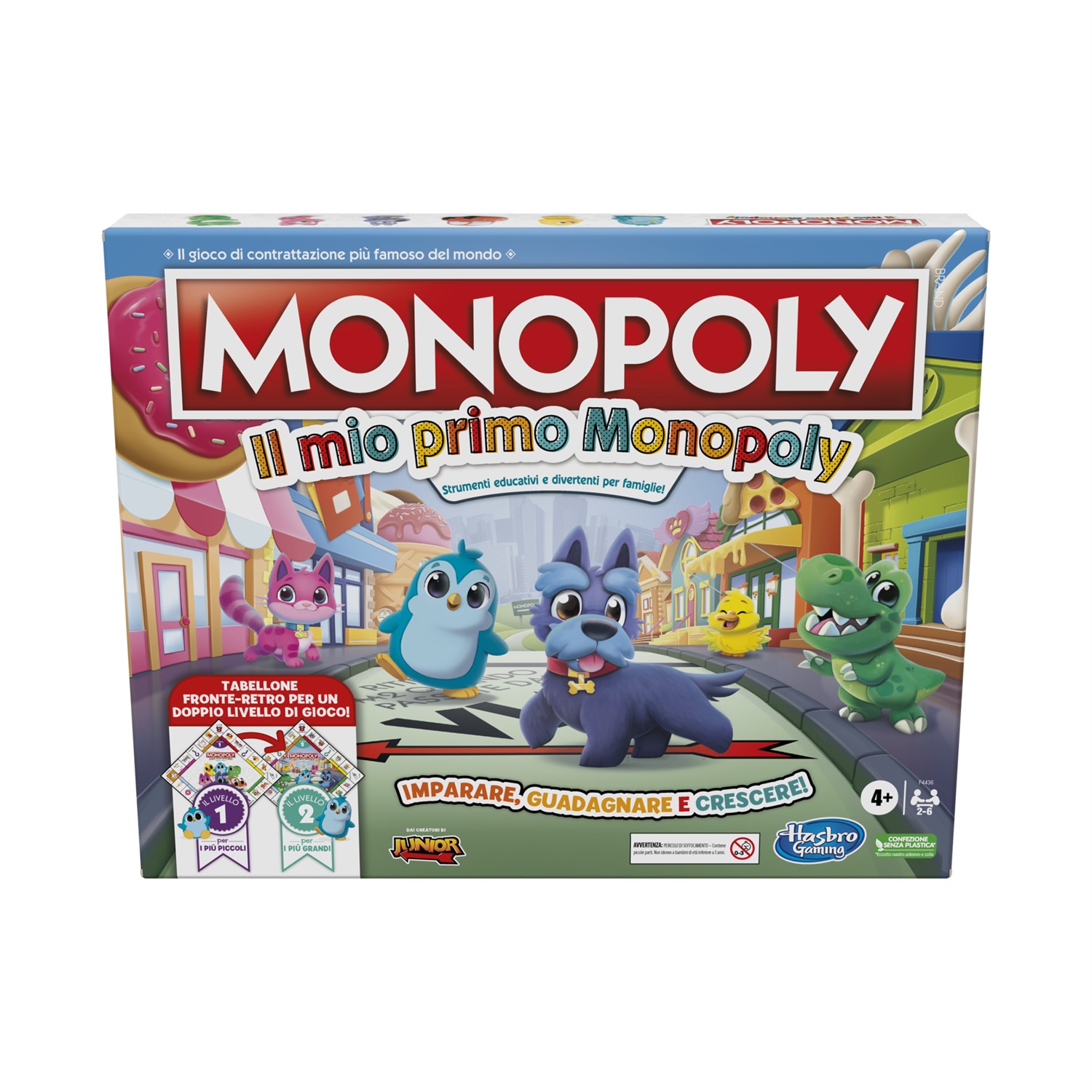 Hasbro Il Mio Primo Monopoly - Gioco da Tavolo per Bambini dai 4 Anni, Tabellone a 2 Facce con Strumenti di Apprendimento