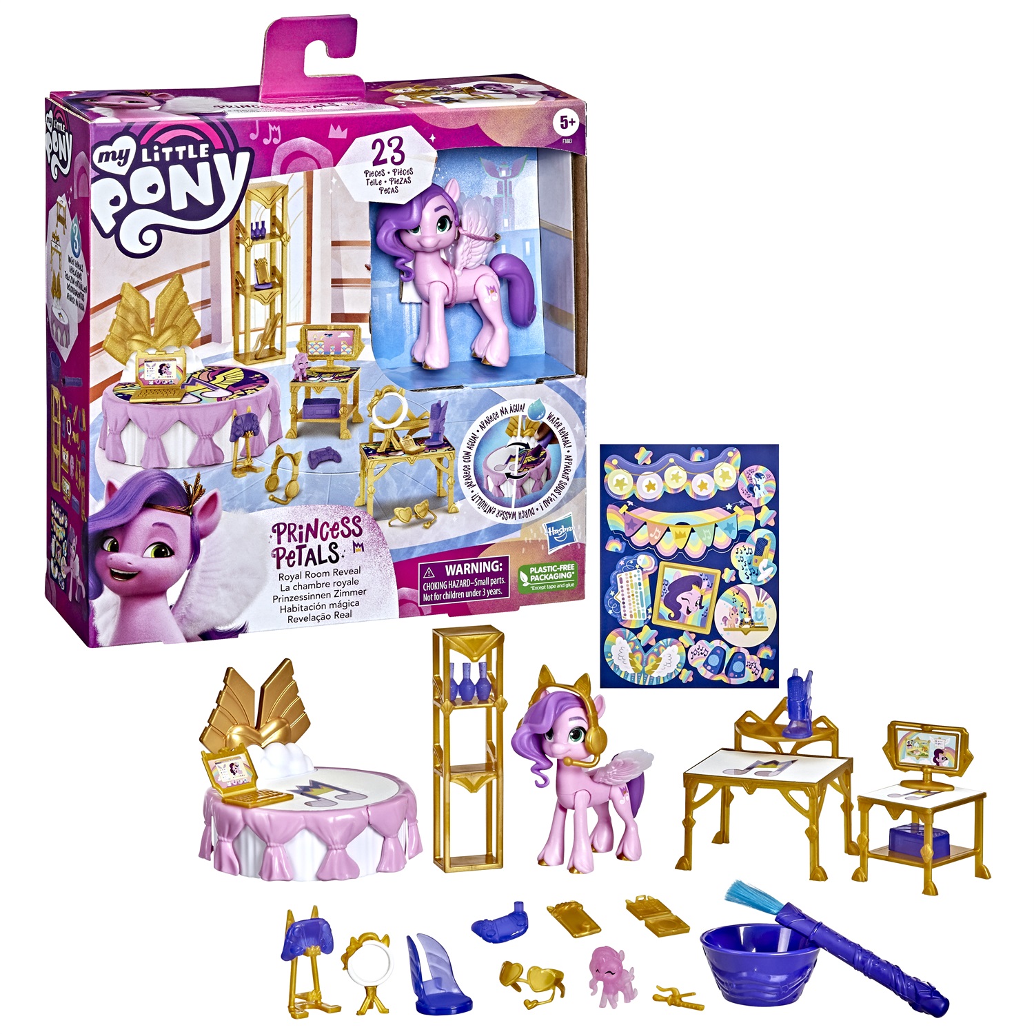 Hasbro My Little Pony: Una Nuova Generazione - Princess Pipp Petals, Pony rosa da 7,5 cm con accessori rivelati dall'acqua per bambini dai 5 anni in su