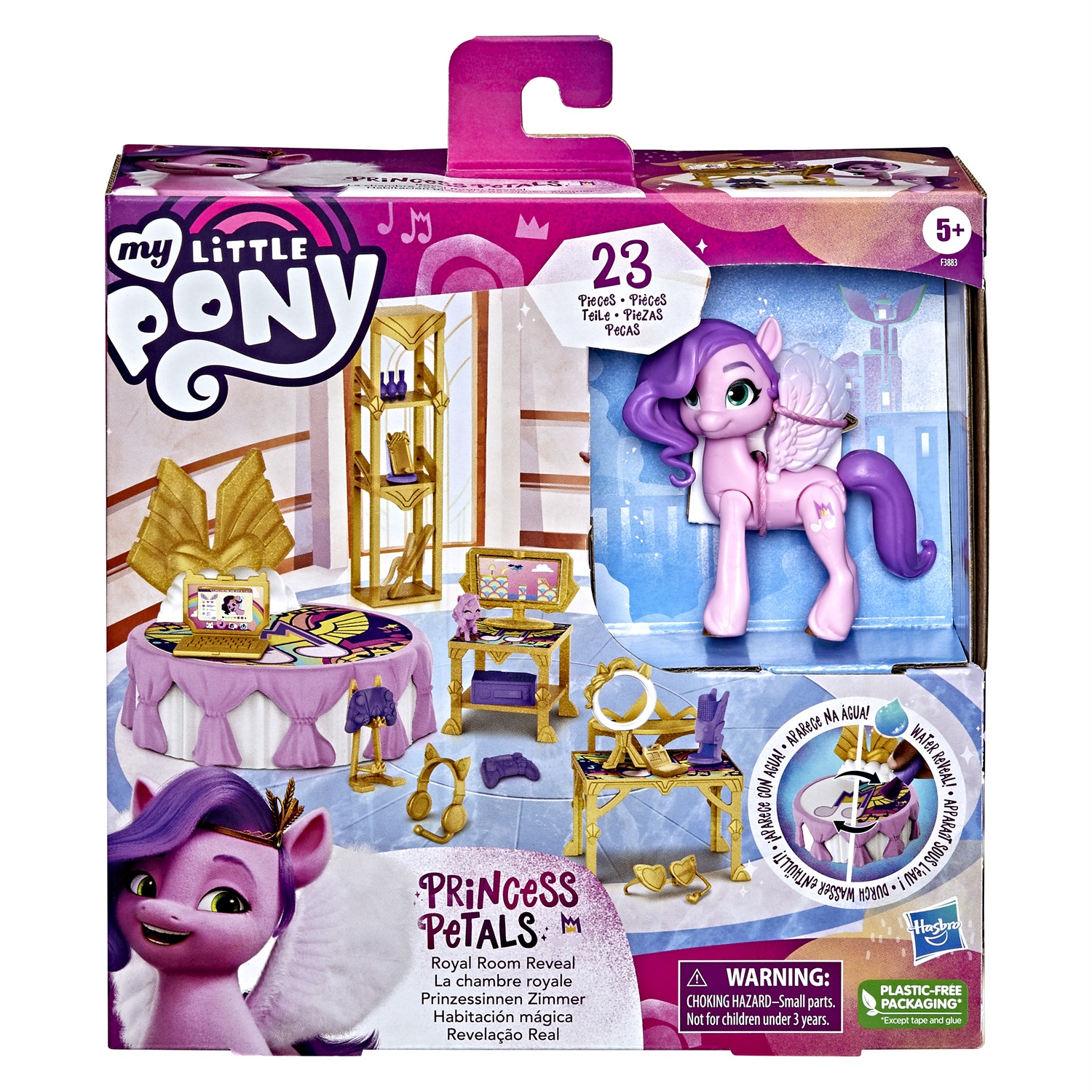 Hasbro My Little Pony: Una Nuova Generazione - Princess Pipp Petals, Pony rosa da 7,5 cm con accessori rivelati dall'acqua per bambini dai 5 anni in su