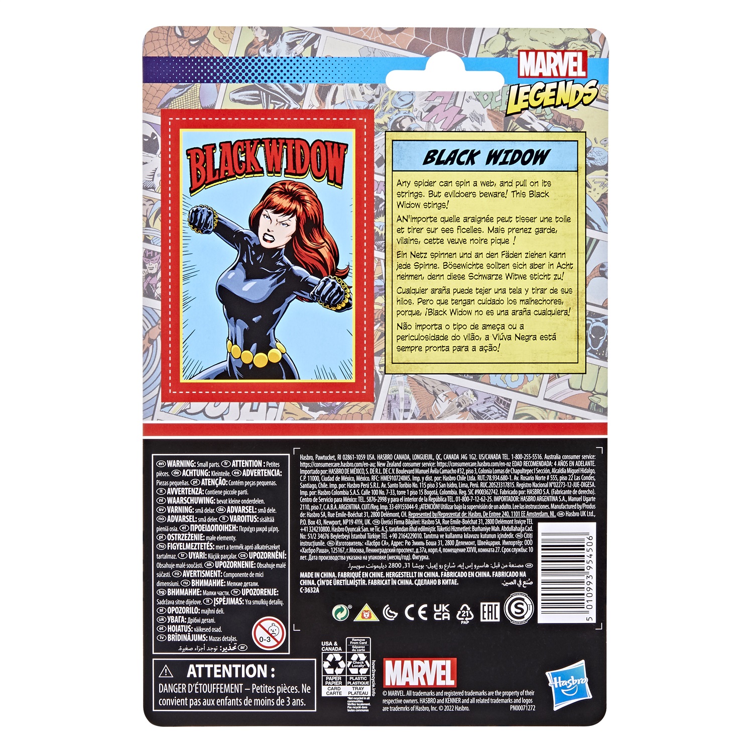 Marvel Hasbro Legends Series Action Figure Black Widow Retro 375 Collection 9,5 cm con 1 Accessorio - Stile Vintage