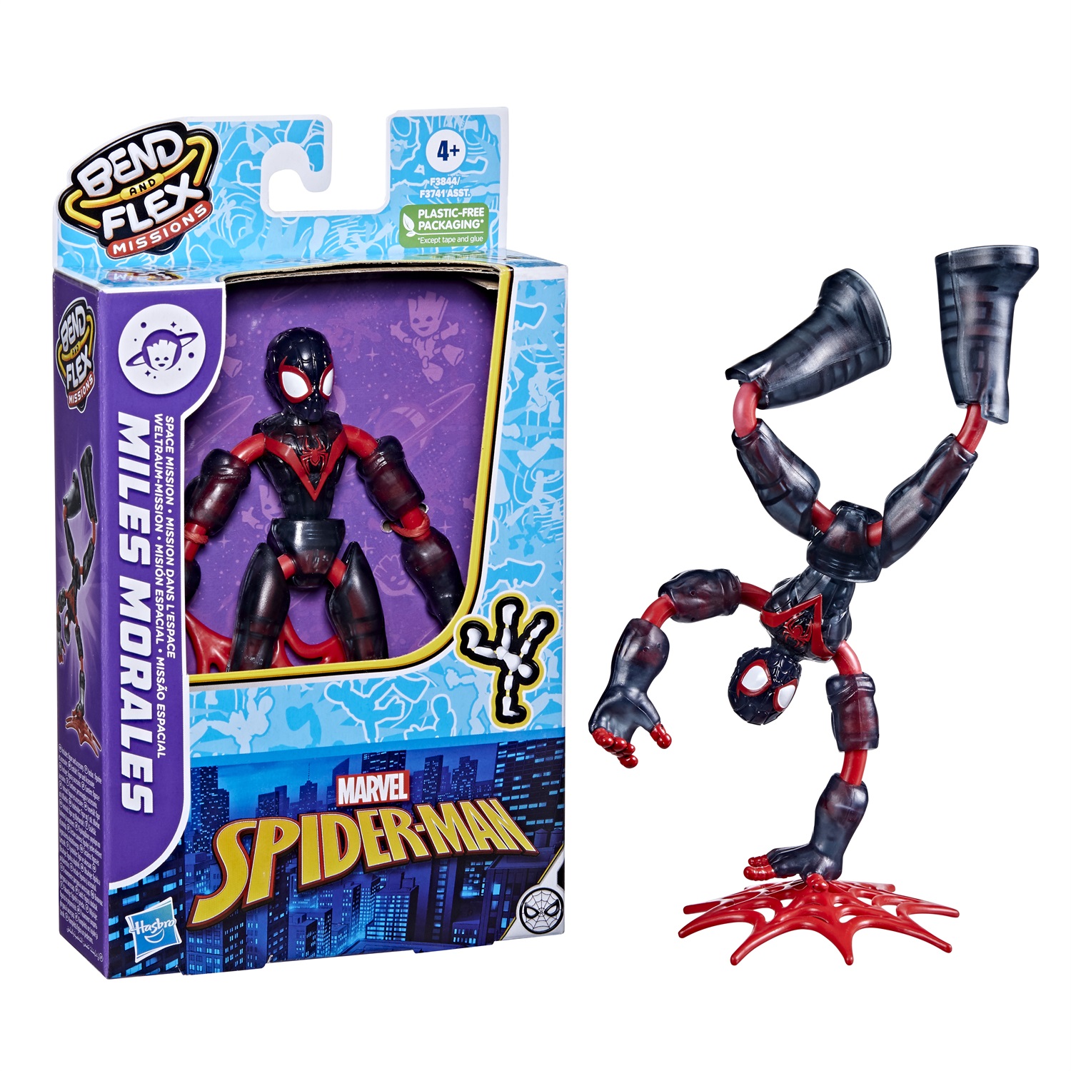 Hasbro Spider-Man Miles Morales Bend and Flex - Action Figure Pieghevole da 15 cm per Space Mission, dai 4 Anni in su, Multicolore