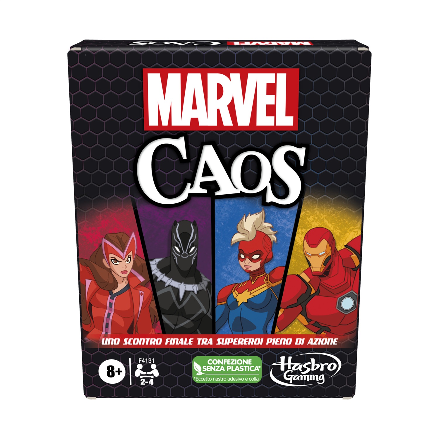 Hasbro Marvel Caos - Gioco di carte per famiglie e bambini dagli 8 anni, semplice e veloce, interpreta i supereroi Marvel