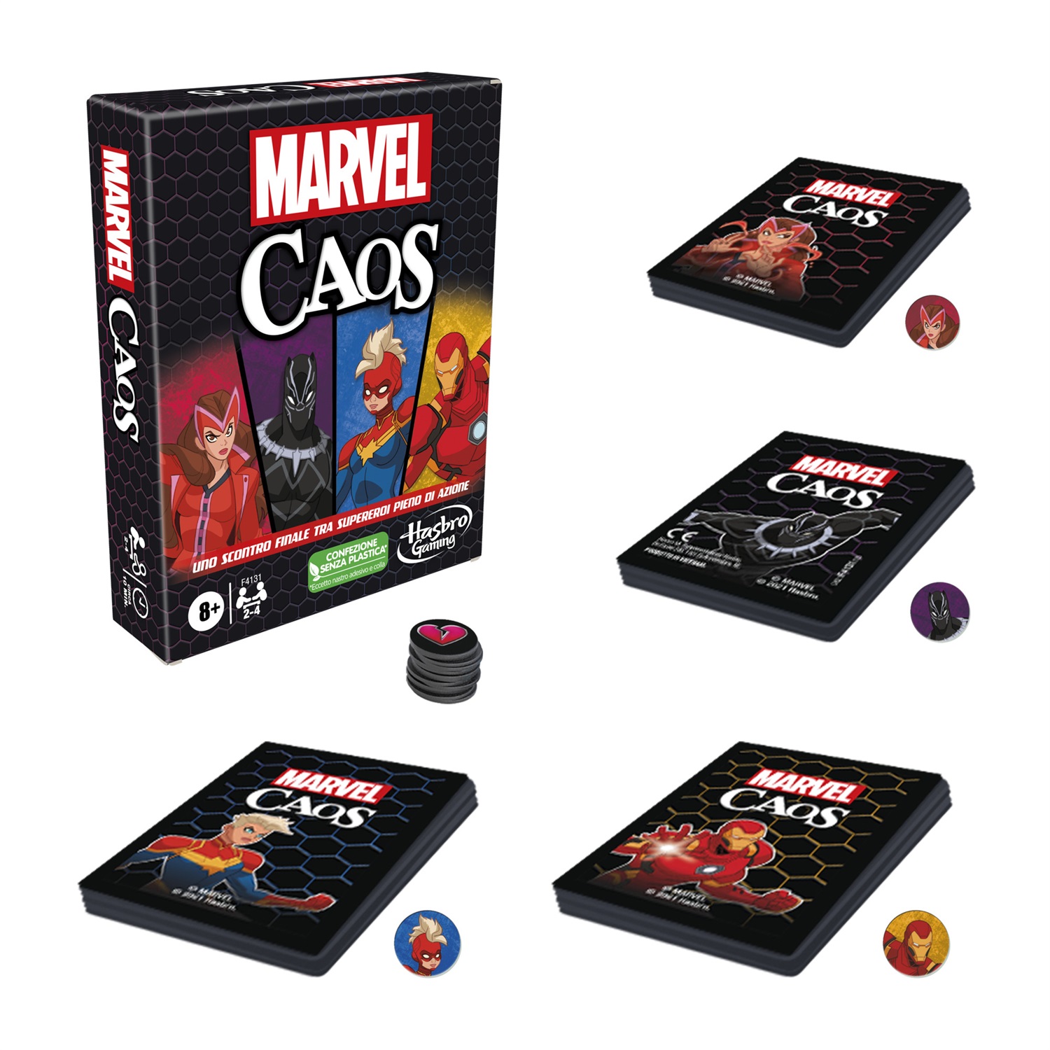 Hasbro Marvel Caos - Gioco di carte per famiglie e bambini dagli 8 anni, semplice e veloce, interpreta i supereroi Marvel