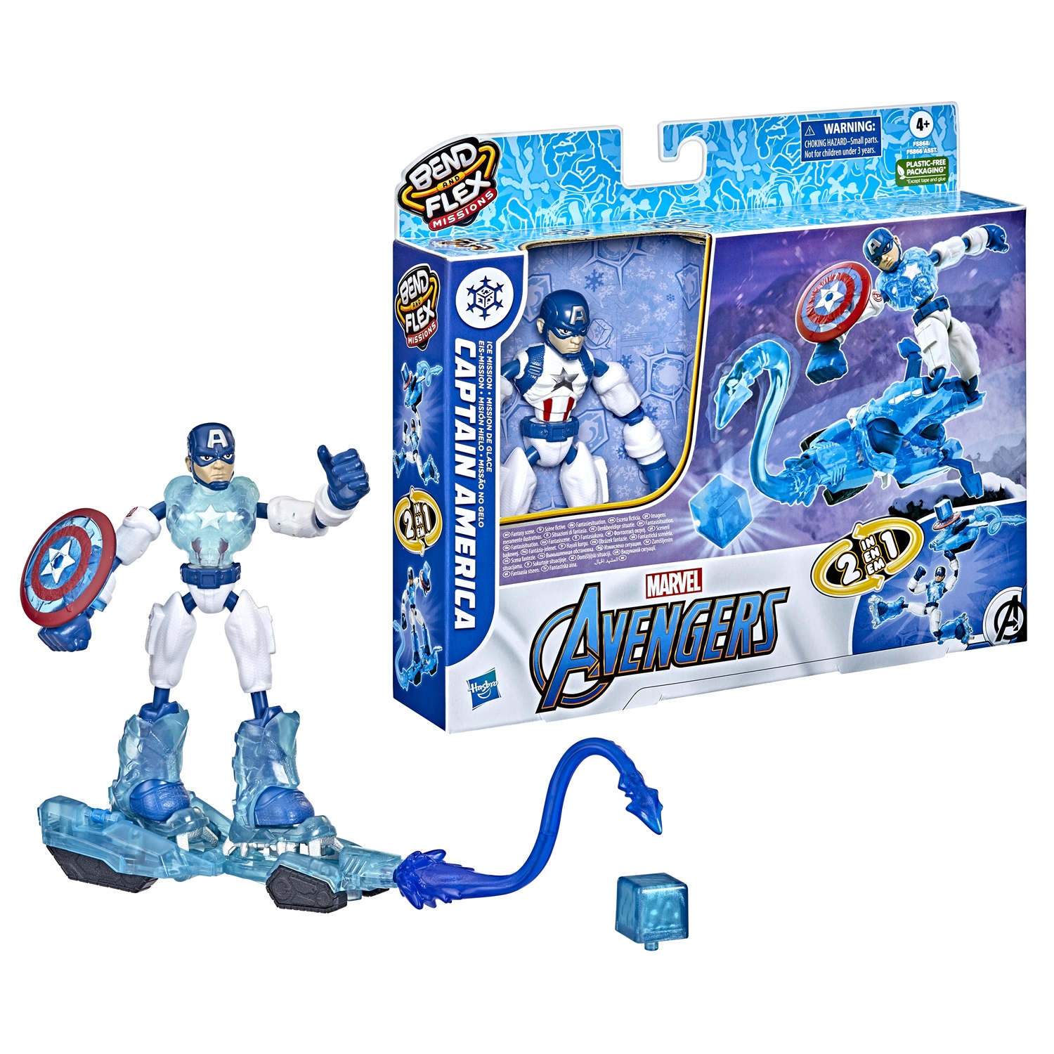 Hasbro Marvel Avengers Bend And Flex Missions Capitan America Ice Mission Figure, Action Figure Pieghevole da 15 cm per Bambini dai 4 Anni in Su, Multicolore, F5868