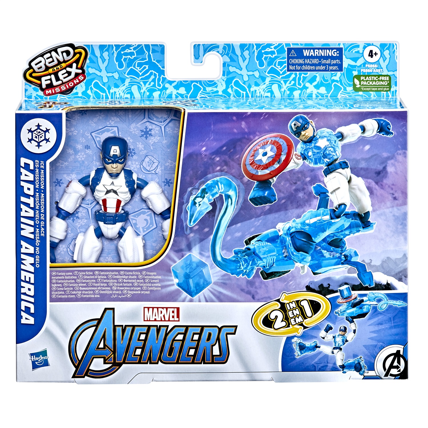 Hasbro Marvel Avengers Bend And Flex Missions Capitan America Ice Mission Figure, Action Figure Pieghevole da 15 cm per Bambini dai 4 Anni in Su, Multicolore, F5868