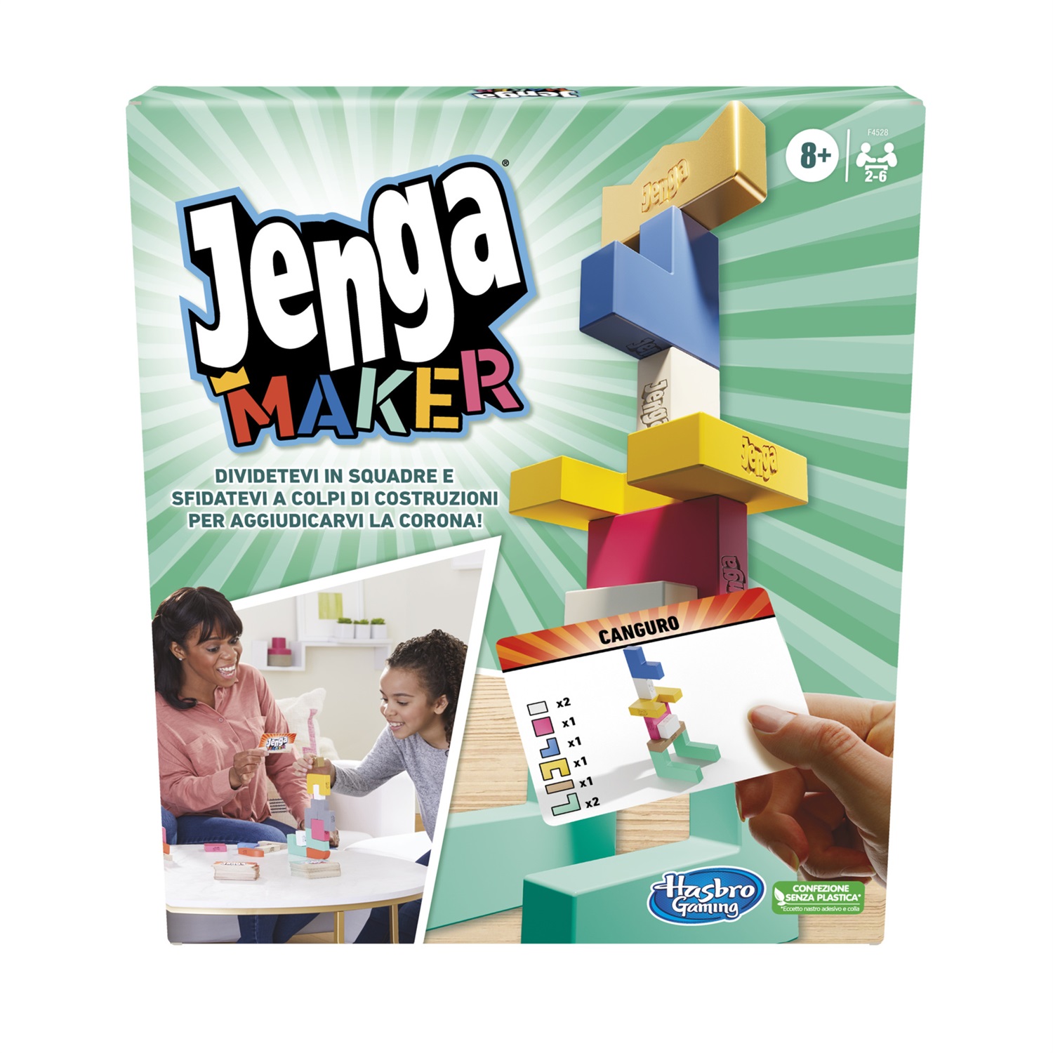 Hasbro Gaming Jenga Maker - Gioco in Scatola per Famiglie e Bambini, 8 , 2-6 Giocatori, Mattoncini in Legno, Gioco di Squadra