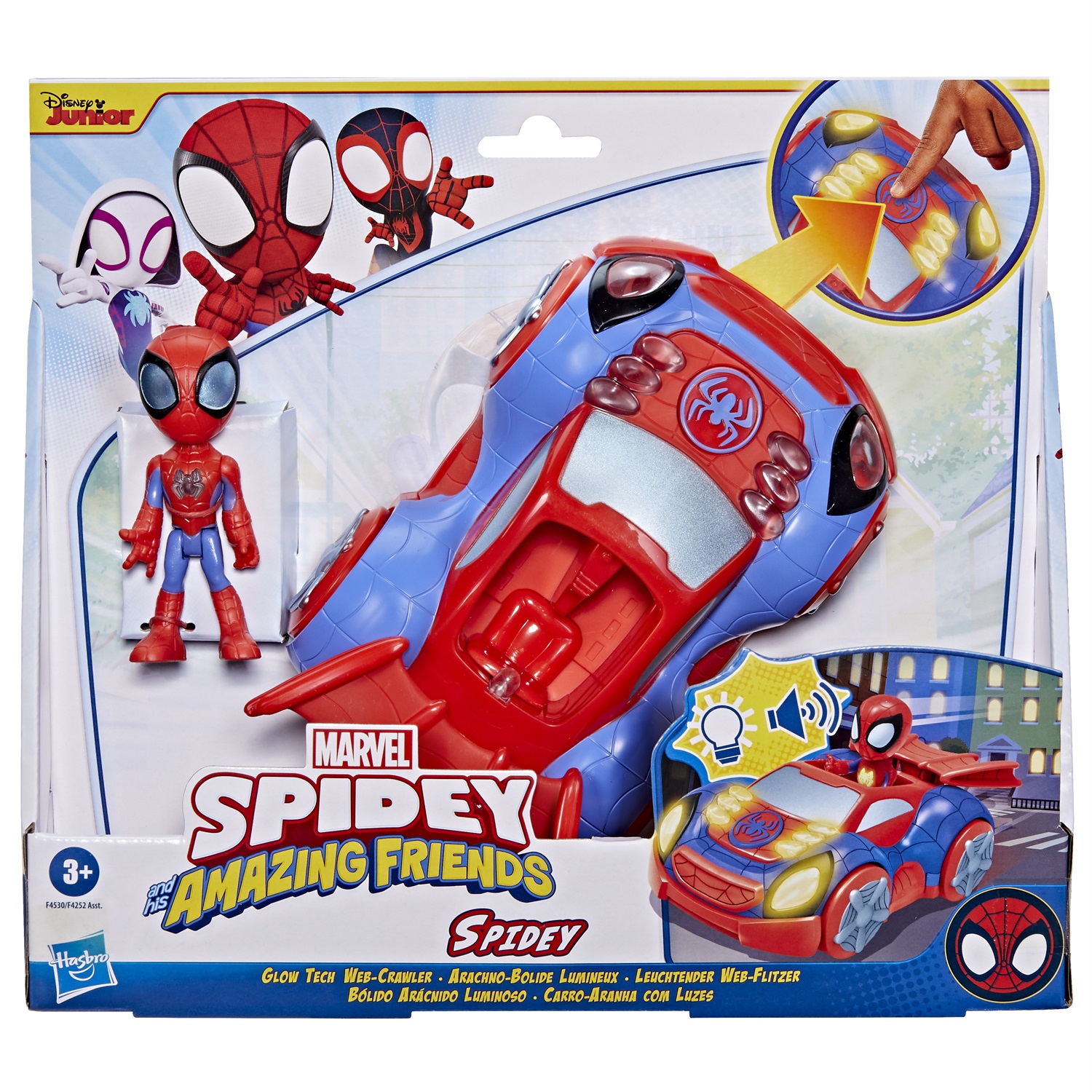Hasbro Marvel Spidey and His Amazing Friends Veicolo Web-Crawler con Tecnologia Glow Tech, Luci e Suoni, Giocattolo per Età Prescolare