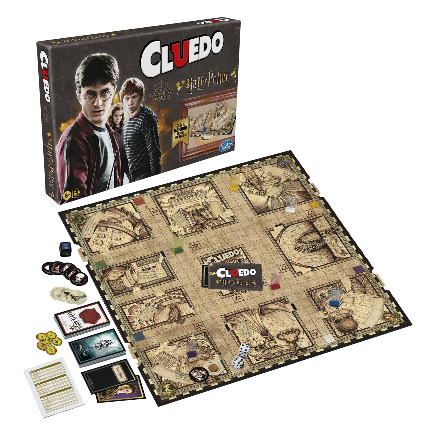 Hasbro Gaming Cluedo - Wizarding World Harry Potter Edition, Gioco da Tavolo Multiplayer per 3-5 Giocatori, dai 8 Anni in Su, Mistero Ambientato a Hogwarts