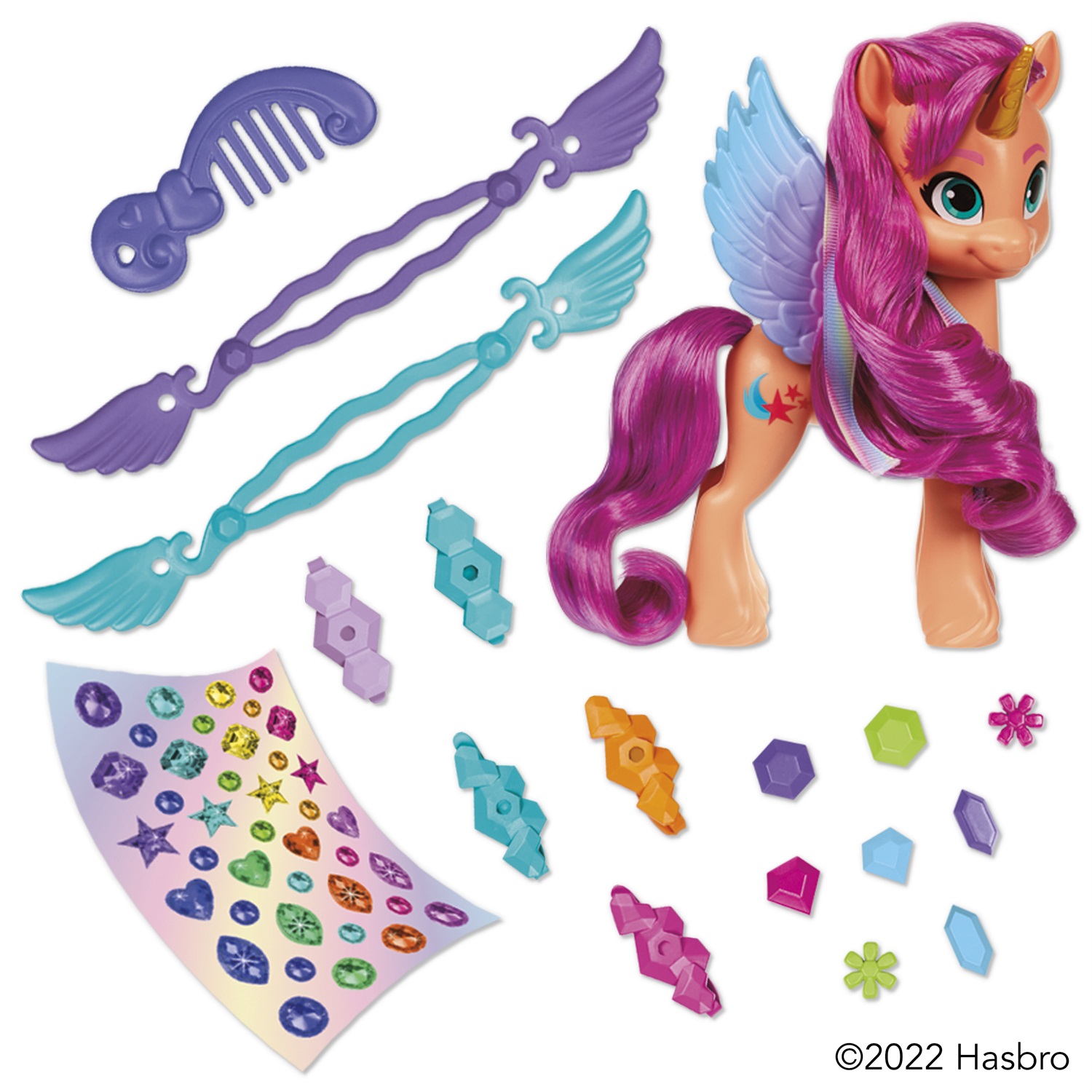 MATTEL My Little Pony Sunny Starscout Ribbon Hairstyles - Alicorno Arancione da 15 cm con Accessori per Acconciature per Bambini dai 5 Anni
