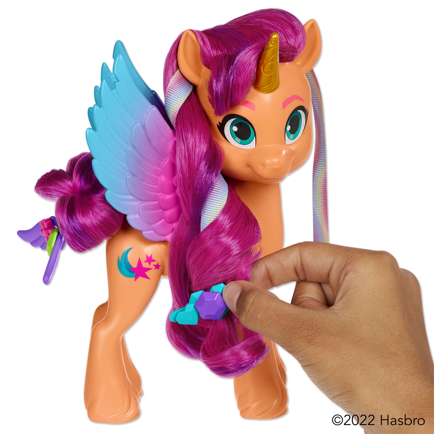 MATTEL My Little Pony Sunny Starscout Ribbon Hairstyles - Alicorno Arancione da 15 cm con Accessori per Acconciature per Bambini dai 5 Anni
