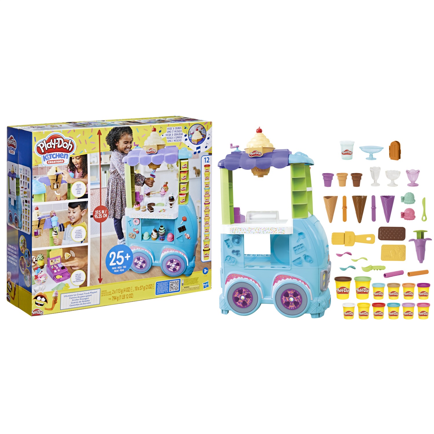 Play-Doh Kitchen Creations Il Super Camioncino dei Gelati - Playset con Cucina di Grandi Dimensioni, Suoni Realistici, 27 Accessori e 12 Vasetti di Pasta da Modellare Atossica, Giocattolo per Bambini dai 3 Anni in Su