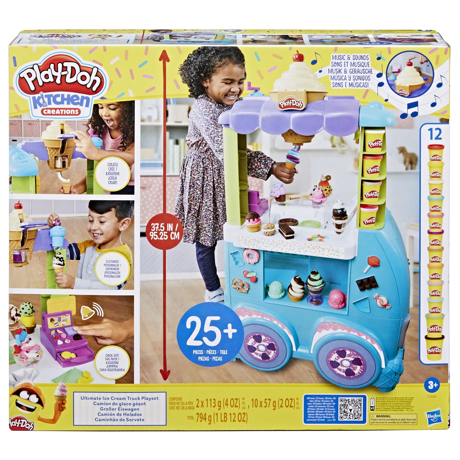 Play-Doh Kitchen Creations Il Super Camioncino dei Gelati - Playset con Cucina di Grandi Dimensioni, Suoni Realistici, 27 Accessori e 12 Vasetti di Pasta da Modellare Atossica, Giocattolo per Bambini dai 3 Anni in Su
