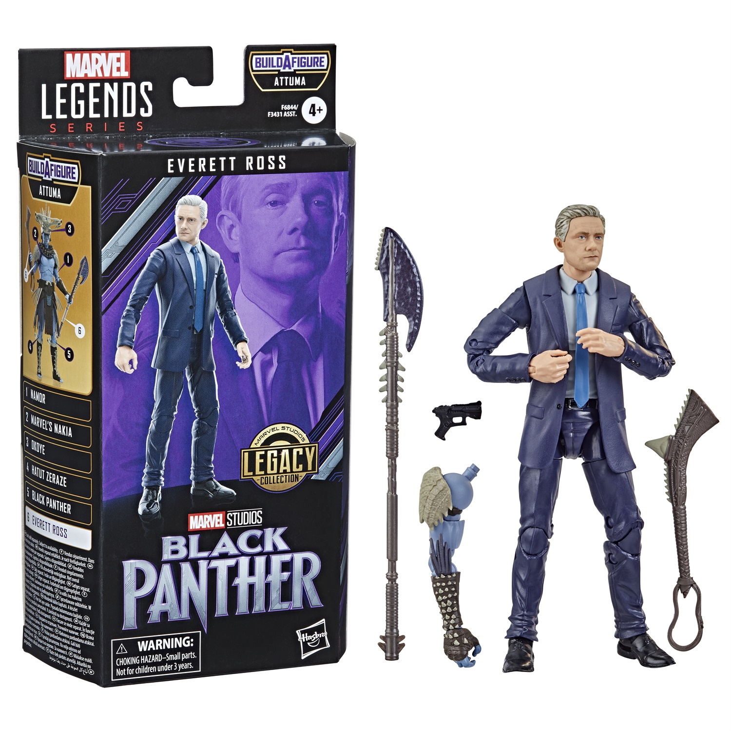 Marvel Hasbro Legends Series - Black Panther Legacy Collection - Action Figure Everett Ross da 15 cm con 1 Accessorio e 3 Parti Build-a-Figure