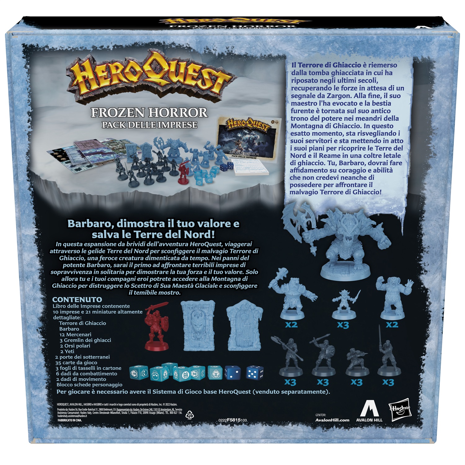 Avalon Hill HeroQuest Frozen Horror - Pack delle Imprese, Gioco di Avventura Fantasy in Stile Dungeon Crawler, per 2-5 giocatori, dai 14 anni, richiede il Sistema di Gioco Base HeroQuest