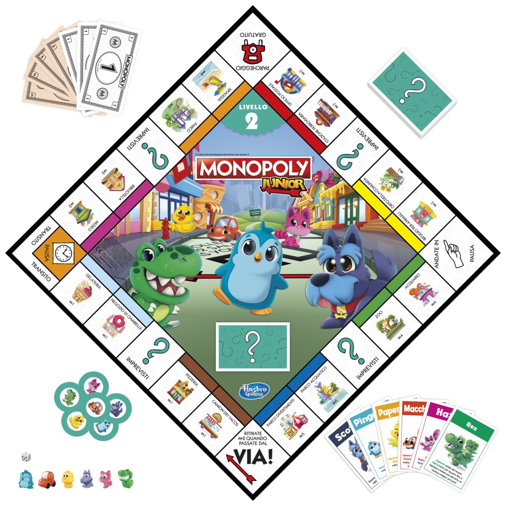 Hasbro Gaming Monopoly Junior - Gioco da Tavolo 2 Giochi in 1 con Tabellone Fronte-Retro per 2-6 Giocatori, per Bambini dai 4 Anni in Su
