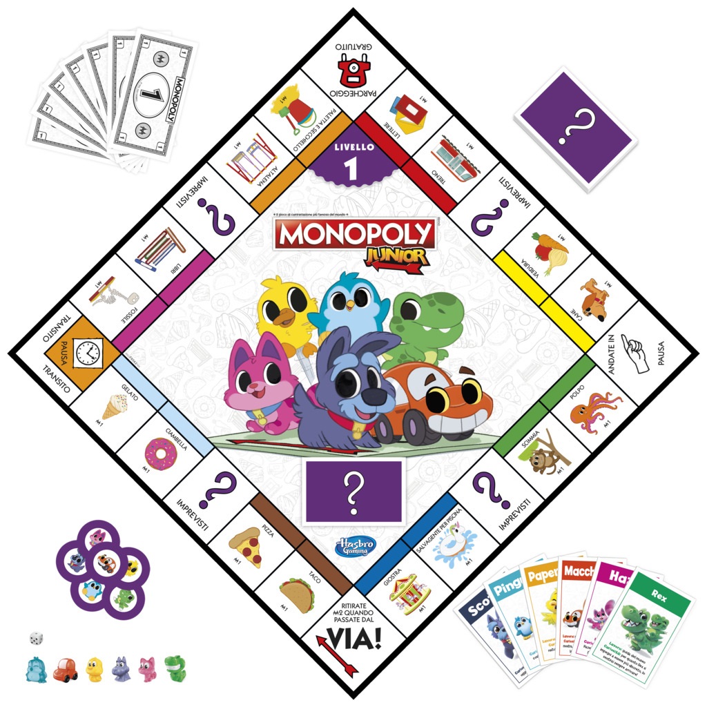 Hasbro Gaming Monopoly Junior - Gioco da Tavolo 2 Giochi in 1 con Tabellone Fronte-Retro per 2-6 Giocatori, per Bambini dai 4 Anni in Su