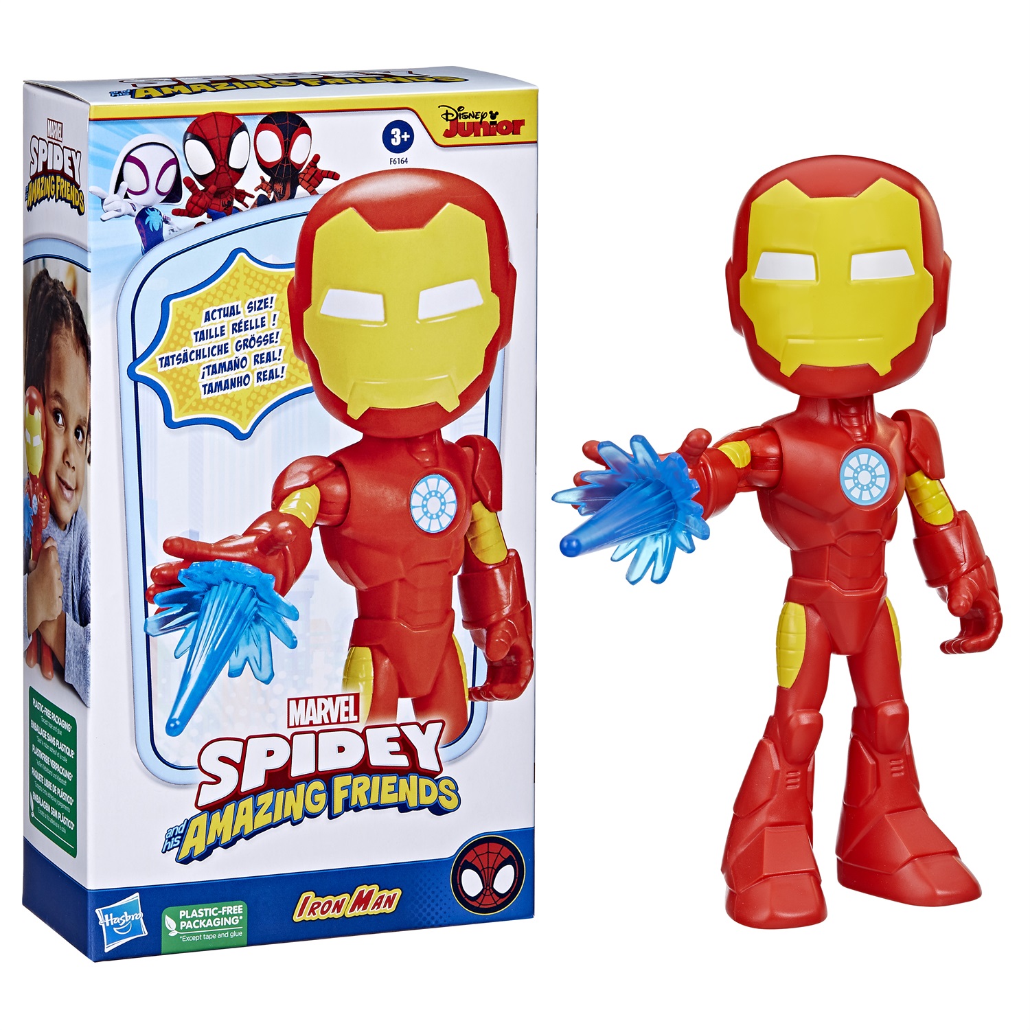 Hasbro Marvel Spidey e I Suoi Fantastici Amici - Mega Iron Man Action Figure 22,5 cm con Raggio Repulsore, Giocattolo per Bambini dai 3 Anni in Su