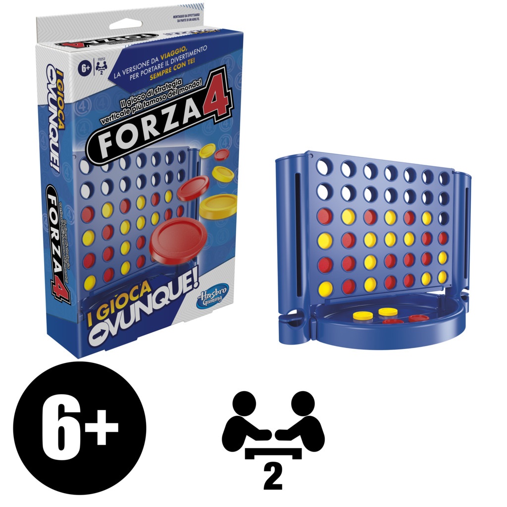 Hasbro Forza 4 Gioca Ovunque - Gioco Portatile per 2 Giocatori, Strategia Verticale per Bambini dai 6 Anni in Su