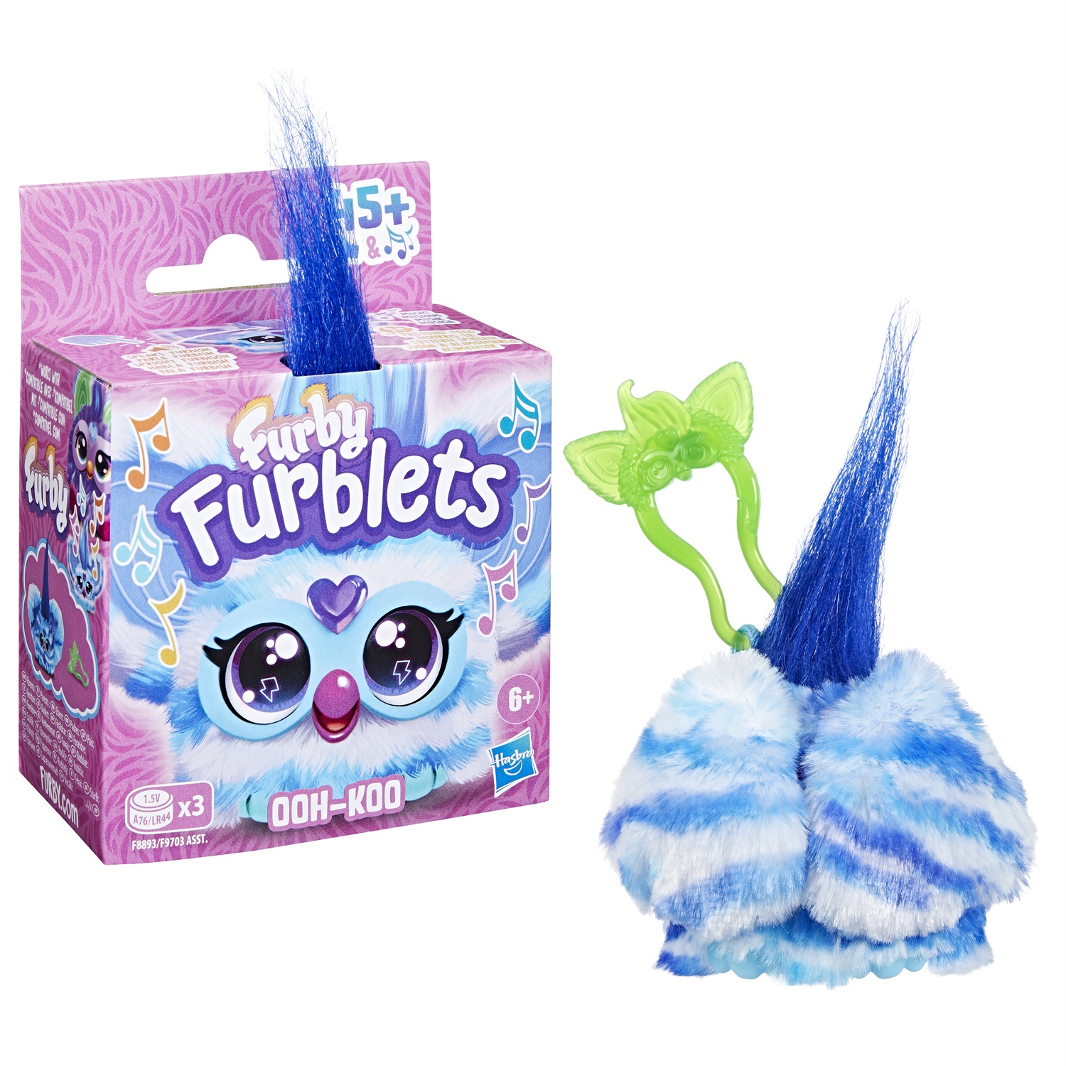 HASBRO Furby Furblets Ooh-Koo - Mini Peluche Elettronico Blu e Bianco con oltre 45 Suoni e Musica Rock, per Bambini da 6 Anni